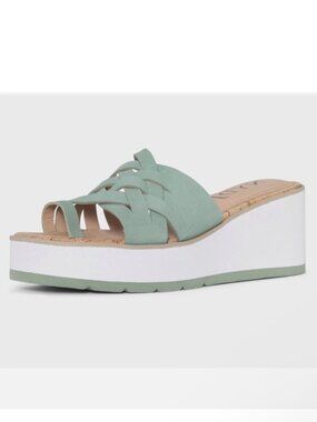 Size 9.5 NYDJ Shoes Womens Jade Green RESSIE Tumbled Goat Wedge Platform Sandals